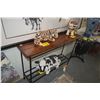 Image 1 : ROMAN CONSOLE TABLE W/WOODEN TOP & BLACK PAINTED METAL FRAME BY CHARLESTON FORGE (42" X 30" X 12")