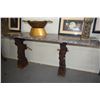 Image 1 : MARBLE SLAB TABLE W/CARVED WOOD CHERUB BASES