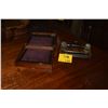Image 1 : ANTIQUE TRAVELING DESK & INKWELLS W/PEN HOLDER (2 PCS)