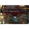 Image 1 : CRANBERRY GLASS PEDESTAL BOWL W/BUTTERFLY MOTIF (18 1/2")