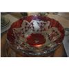 Image 2 : CRANBERRY GLASS PEDESTAL BOWL W/BUTTERFLY MOTIF (18 1/2")