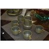 Image 6 : VINTAGE RETRO WEDGWOOD CAMBRIAN GREEN STONEWARE DISHES, CUPS, COFFEE POT, CREAMER, SUGAR & SERVING P