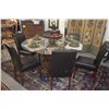 Image 1 : 60" BEVELED GLASS TOP TABLE W/PEDESTAL BASE & 6 UPHOLSTERED SIDE CHAIRS