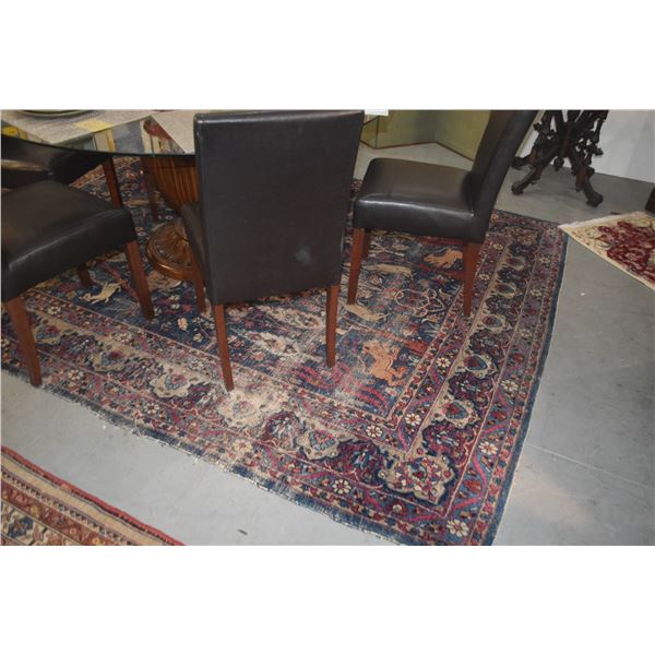 IRANIAN SAROUK HAND KNOTTED WOOL PINE RUG, THE DEEP BLUE FIELD W/A DIAMOND SHAPE MEDALLION FILLED W/