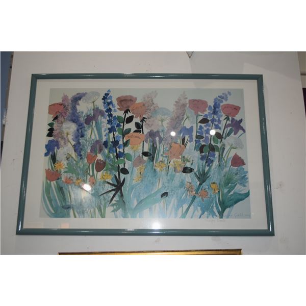 FRAMED FLORAL PRINT; SIGNED (37 1/2" X 25 1/2")