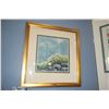Image 1 : FRAMED WATERCOLOR ON PAPER, UNTITLED, DEPICTING BLOSSOMING WHITE DAISIES W/MISTY TREES IN THE BACKGR