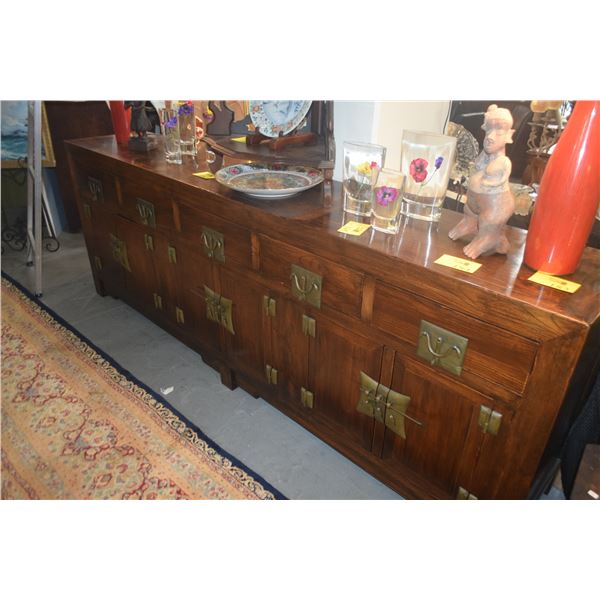 LARGE CHINESE 19TH CENTURY LATE QING DYNASTY ELM WOOD LONG RECTANGULAR CHEST, THE FRONT W/4 DRAWERS 