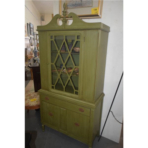 3 DRAWER CHINA HUTCH (PAINTED GREEN) (36" X 75" X 16 3/4")