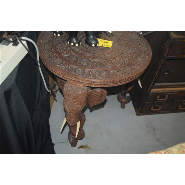 24" CARVED WOOD SIDE TABLE W/ELEPHANT HEAD LEGS
