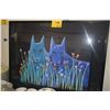 Image 1 : FRAMED PASTEL DRAWING ON PAPER, UNKNOWN TITLE, DEPICTING 2 WOLVES W/YELLOW EYES, CROUCHING BEHIND CO