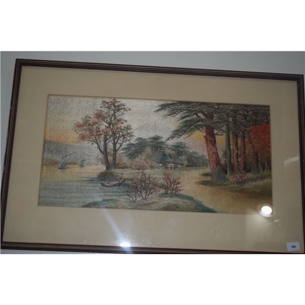 FRAMED SILK EMBROIDERY, MT. FUJI (18 1/4" X 11 3/4")