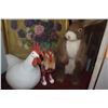 Image 1 : GLASS CHICKEN, WOOD ROOSTER W/SNEAKERS & LARGE RABBIT (3 PCS)
