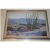Image 1 : FRAMED OIL ON CANVAS, "MORNINGS FIRST LIGHT", DEPICTING A DESERT SCENE W/VARIOUS FLOWERING DESERT PL