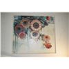 Image 1 : FARMED OIL ON CANVAS, UNTITLED, DEPICTING 6 LARGE ORANGE  SALMON COLOR FLOWERS & 3 BUDS ON A VINE OR