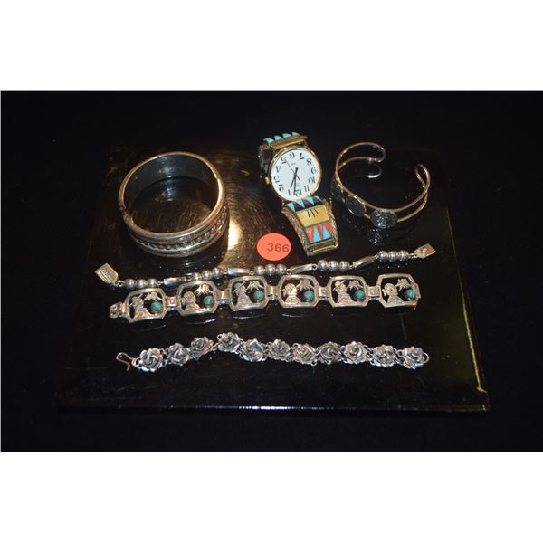STERLING SILVER TURQUOISE WATCH & BRACELET (7 PCS)