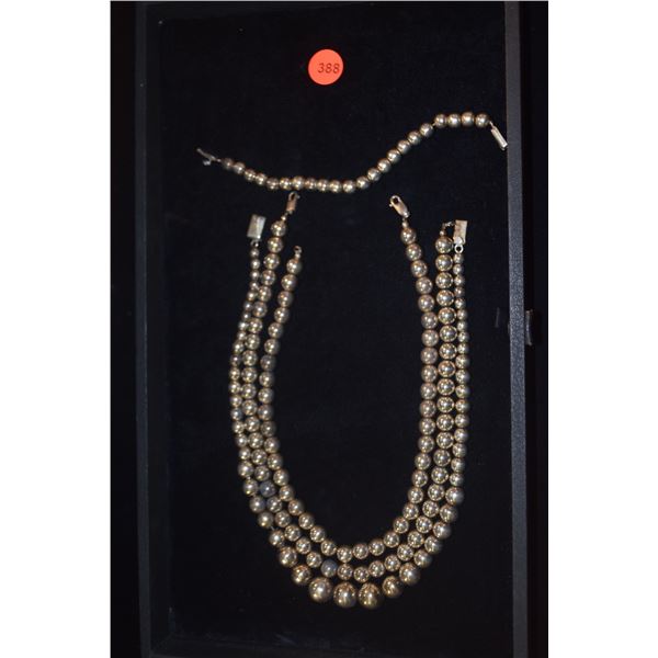 3 STRANDS STERLING SILVER NECKLACES & STERLING SILVER BRACELET, MEXICO (92 G) (4 PCS)