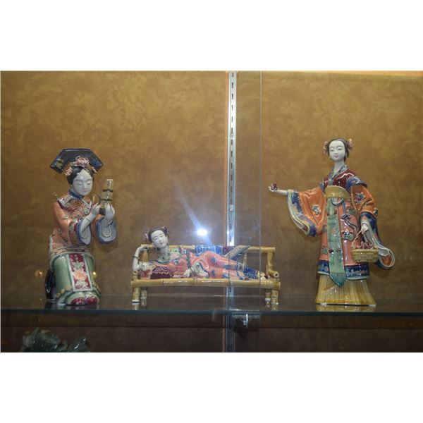 3 CHINESE POLYCHROME BEAUTIES (APPROX 10 1/2" - 12") (3 PCS)