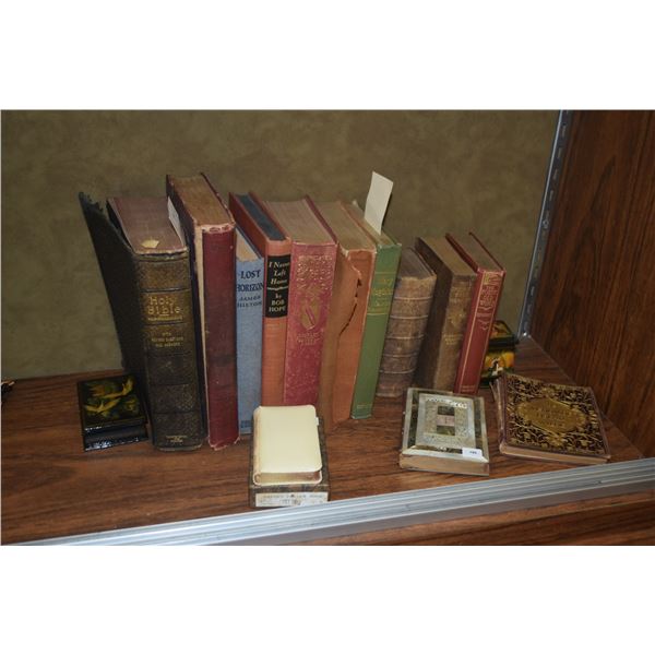 COLLECTION OF BOOKS, BIBLES & BOXES (16 PCS)