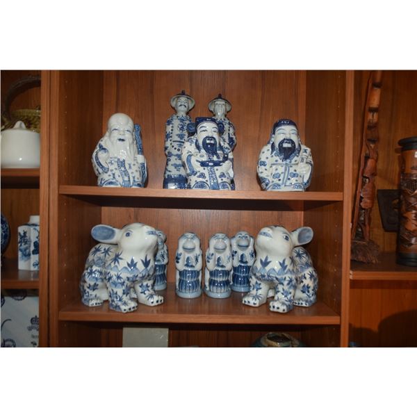 COLLECTION OF BLUE & WHITE FIGURES (11 PCS)