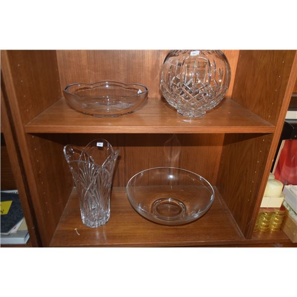CRYSTAL & GLASS VASES & BOWLS (4 PCS)