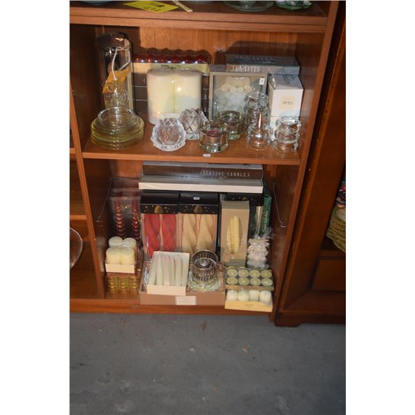 LARGE LOT ASSORTED CANDLES & HOLDERS