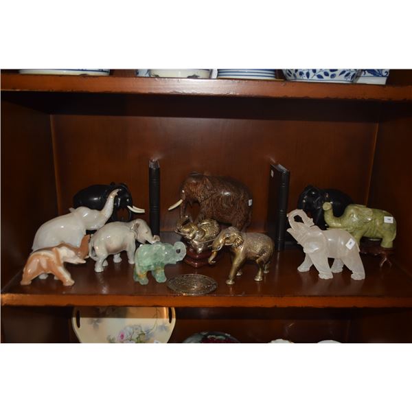 COLLECTION OF ELEPHANT FIGURES & SAFARI PLAQUE (12 PCS)