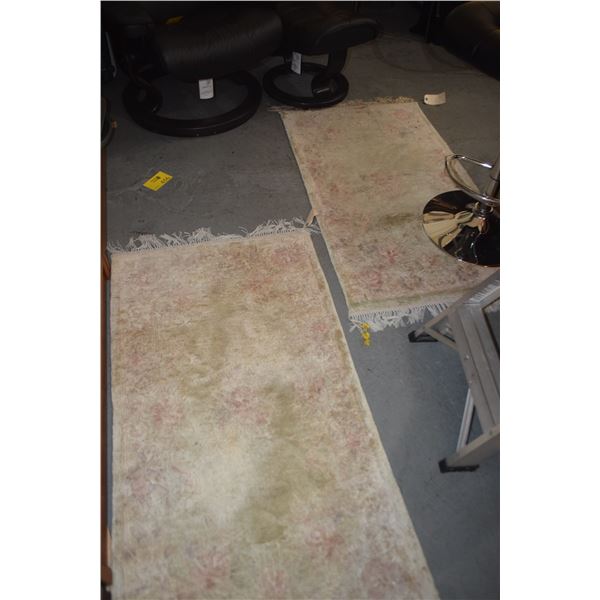 CHINESE RUG, CELADON, PINK & IVORY SILK (27 1/2" X 48") (2 PCS)