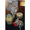Image 1 : MIXED LOT: TEAPOTS, PORCELAIN FIGURE, SLEEPING PIG & COVERED CANDY DISH (5 PCS)