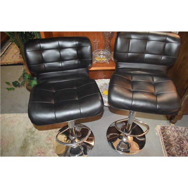 BLACK LEATHER ADJUSTABLE BAR STOOLS (PAIR)