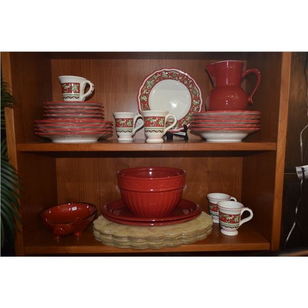 SUR LA TABLE DINNERWARE, MIXING BOWLS & PLATTERS, SHELL PLACEMATS & PITCHER (34 PCS)