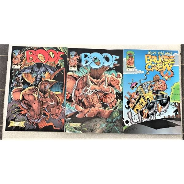 THREE Boof Comics , Damage on back cover of the Dec issue