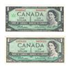 Image 1 : TWO 1967 One Dollars, Canada , with serial numbers