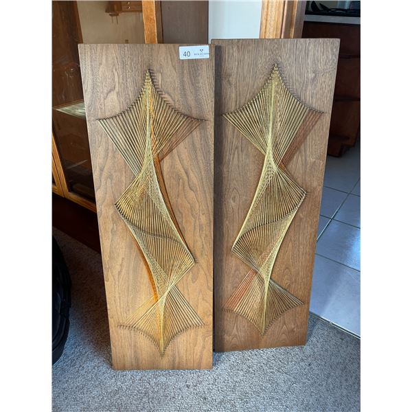 Pair Of String Art & Wood Pieces 36H x 12W