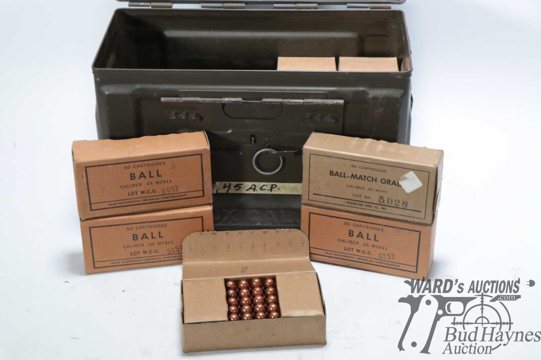 Count Boxes Eleven full 50 count boxes of .45 ACP ammunition in vintage Olin ...