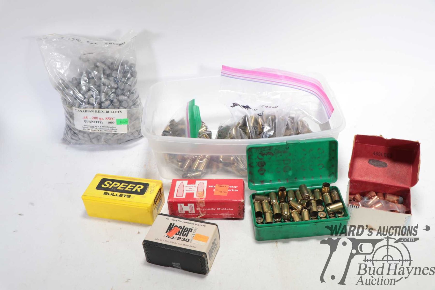 Selection of .45 ACP components including a thousand count bag of 200 ...