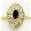 Image 1 : 14k Yellow Gold 1.00 ctw Marquise Sapphire Solitaire Ring w/ Double Diamond Halo
