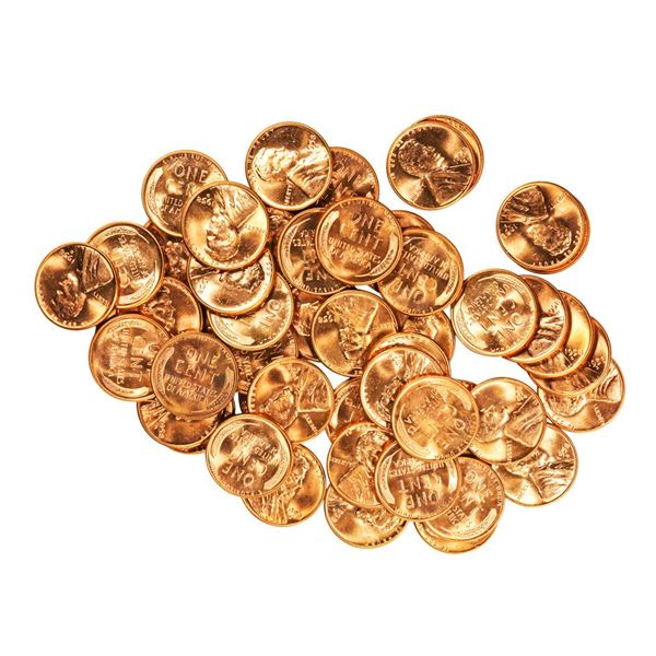 Open Roll of (50) 1958-D Lincoln Wheat Pennies BU