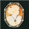 Image 2 : Antique Art Deco 14k White Gold Cameo Round Diamond Filigree Brooch Pin Pendant