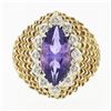 Image 4 : Vintage 18k Gold 1.76 ctw Marquise Amethyst & Round Diamond Halo Textured Ring