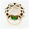 Image 7 : Vintage 14k Gold Large Oval Moonstone Solitaire Round Green Tourmaline Halo Ring