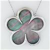Image 2 : 14K White Gold Black Mother of Pearl & Diamond Clover Flower Pendant Necklace