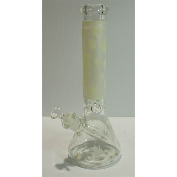 14" Infyniti Brand Beaker Tube - White w/ Glow in the Dark Leaf Design