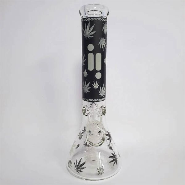 14" Infyniti Brand Beaker Tube - Black w/ Glow in the Dark Leaf Design