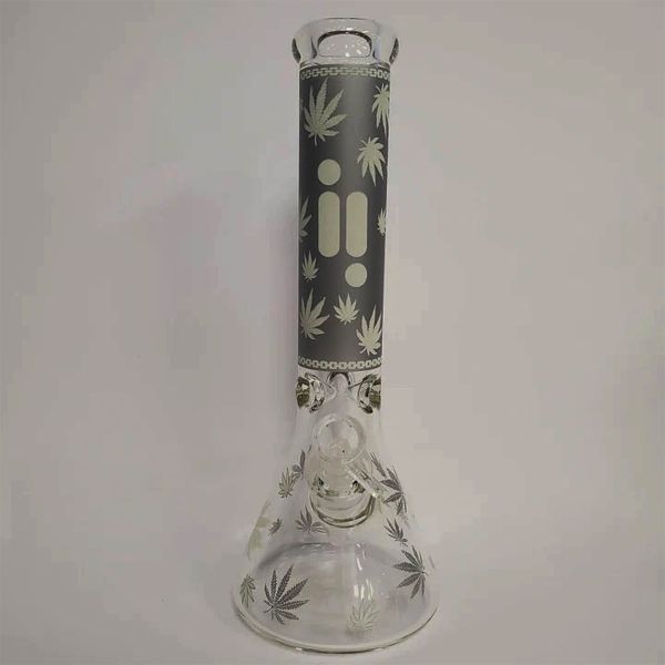14" Infyniti Brand Beaker Tube - Grey w/ Glow in the Dark Leaf Design