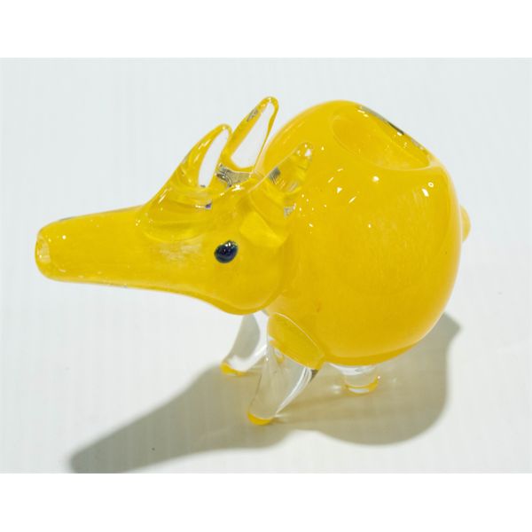 Glass Yellow Horned Dino Spoon Pipe w/ choke