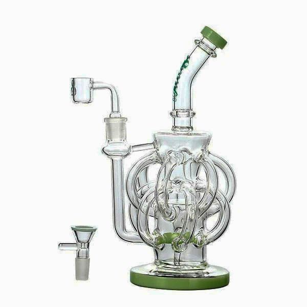 Soul Glass 10 Tube Recycler - Green - 14mm Female Joint w/ Bowl & 4mm Quartz Banger