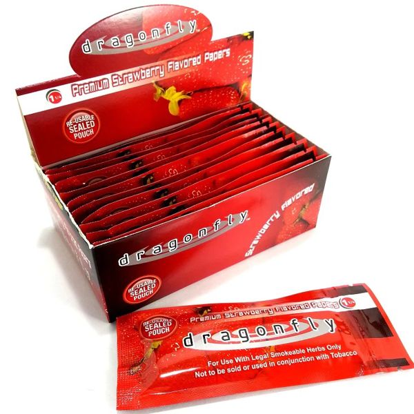 Dragonfly Premium Strawberry Flavored Papers - Box of 12 Booklets (32 Papers Per Booklet) (1 1/4")