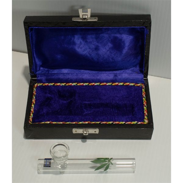 4.5" Glass Tube Style Pipe With Leaf Design w/ Case