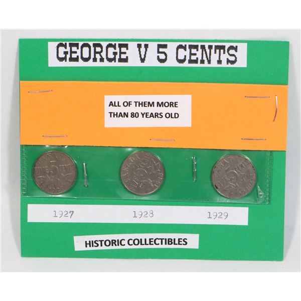 GEORGE V 5 CENTS 1927, 1928, 1929