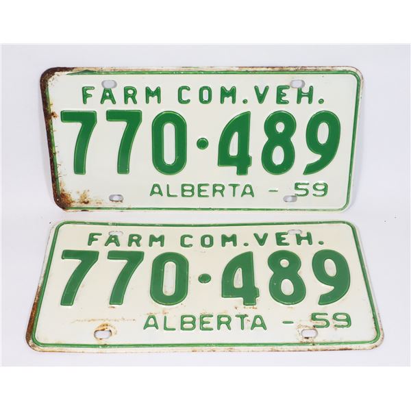 ALBERTA 1959 FARM COM. VEH. LICENSE PLATE SET